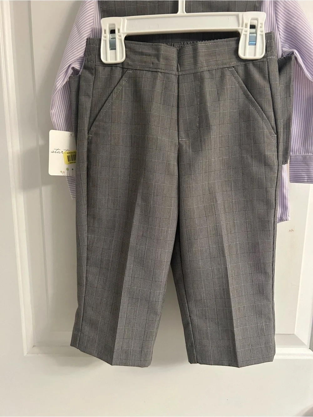 NWT-Starting Out Gray Plaid Vest & Pants Set with Lavender Shirt and Purple Tie
